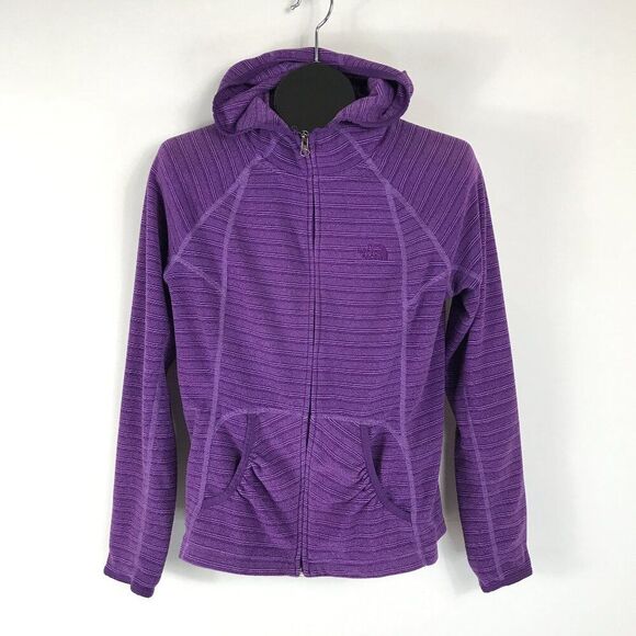 The North Face Tops - The North Face Full Zip Fleece Hoodie Women's Medium Purple Stripe Pockets Logo